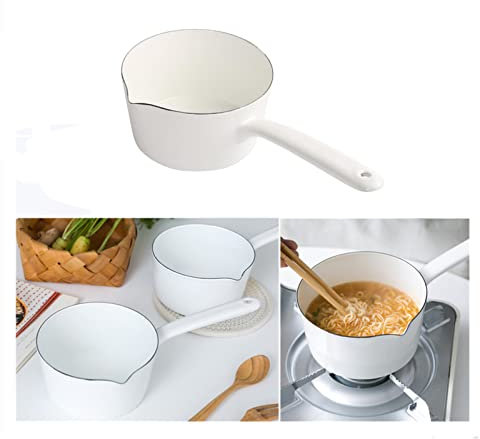 1.2L Saucepan, Enamel Milk Pan, Butter Warmer, Milk Pot, Easy to Cook and Clean, Non-Stick Milk Boiling Pot with Handle for Home Kitchen Restaurant(White)