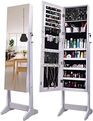 ZCBYBT Armoire de Bijoux de Grande capacité, Porte-rangée verrouillable avec Miroir de vanité sans Cadre sans Cadre, Armoire de Bijoux multifonctionnelle, Miroir de Plancher