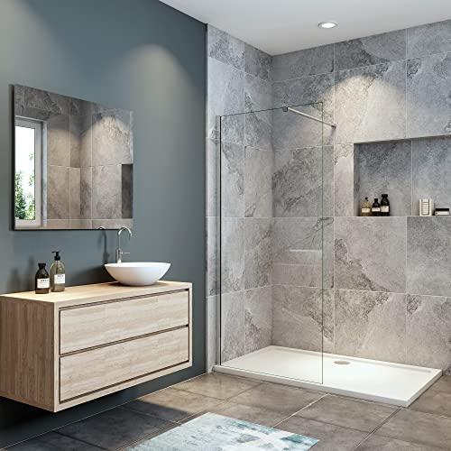 OCEAN ITALY Parete Fissa per Doccia Walk In 110x190cm Vetro Temperato Trasparente Anticalcare 8 mm con Barra Stabilizzatrice 90 cm Tagliabile