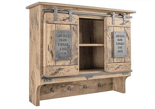 MASSIVMOEBEL24.DE Wandgarderobe Mango beige lackiert Railway #360 | 90x30x75 cm (BxTxH) 26 kg Industrial montiert vollmassiv