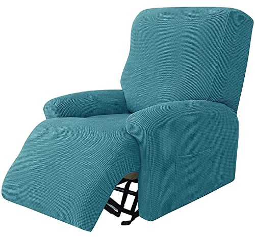 GEBIN Relaxsessel Bezüge, Jacquard Sesselbezug 4-teiliges Set, Elastisch Bezug für Fernsehsessel Liege Sessel, Elastisch Sesselbezug für Stretchhusse für Relaxsessel (Türkis)