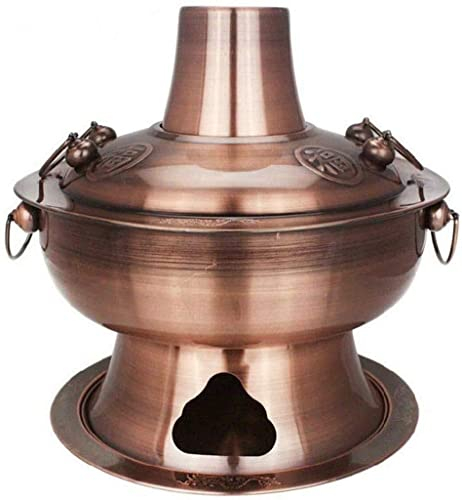 LIHDESTB Vintage Hot Pot Shabu Steamboat Copper Charcoal Chinese Cooker soup Old Large Traditional Cook Cooking for unusual gift
