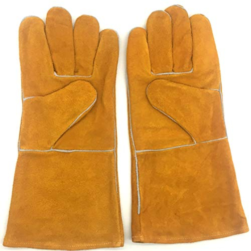 BJTYHT Hitzebeständig Handschuhe Schweißhandschuhe - Hitzebeständig und verschleißfest - for Wig/Mig-Schweißer/Kamin/Grill/Garten/Grillen/Herd (14 Zoll, Gold) (Color : Gold, Size : L)