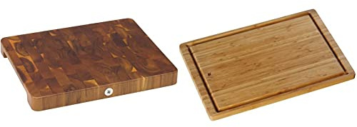 WMF Schneidebrett XL 40 x 32 x 4 cm, Holz, Akazienholz & Schneidebrett Bambus natur, 45 x 30 x 1,9 cm, Bambus Brett, Holzbrett groß - Tranchierbrett mit Saftrille - Küchenbrett klingenschonend