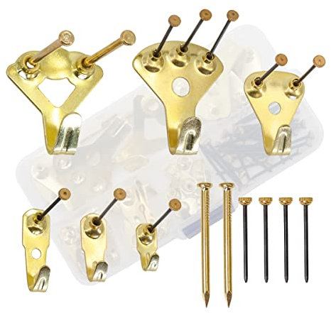62 ganci per foto con chiodi, pesanti ganci e chiodi versatili, set per appendere foto/specchio/decorazione supporto 10-100 lbs, dorati