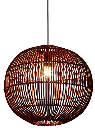 PAZWAHF Runde Pendelleuchte aus Rattan, E27-Kronleuchter im japanischen Stil, Hängeleuchte für Wohnzimmer, Schlafzimmer, Restaurant, Café, Teehaus, Bar, Esszimmer, Club
