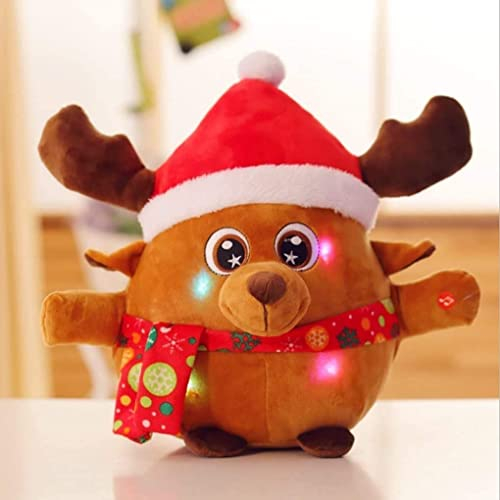 NICEYEA Leuchtend Elch Plüschtiere mit Singen Plüschpuppe Plüsch Weihnachtsmann Kuscheltier Stofftiere für Weihnachts Spielzeug Deko für Kinder Mädchen, 22cm