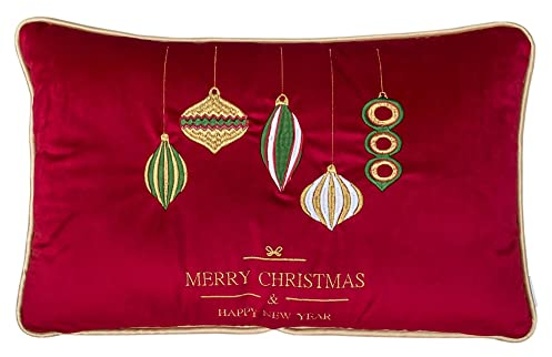 DECORATORE Bestickter dekorativer Kissenbezug Weihnachtskugeln Premium – Weihnachtsschlafzimmerdekoration – Bauernhausdekoration – Weihnachtskugelkissen - Möglichkeit der Personalisierung - 45x45cm