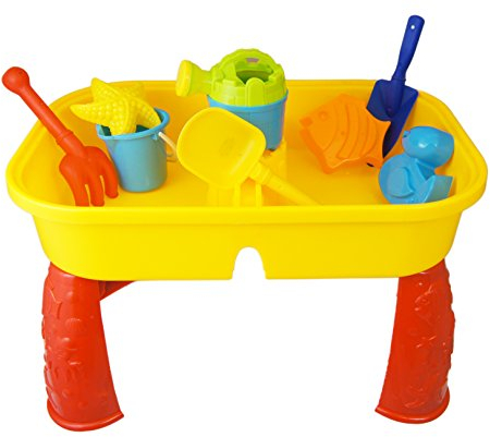 The Magic Toy Shop Compact Sand and Water Table with Lid & 8 Accessories – Portable & Travel-Friendly Playset for Toddlers – Indoor & Outdoor Activity – Bright Yellow Kids Sandpit & Water Play Table