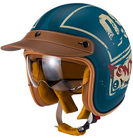 Vintage Jet-Helm · Motorrad-Helm Roller-Helm Scooter-Helm Moped Mofa-Helm Chopper Retro Vespa Vintage Pilot Biker Helmet · ECE Zulassung mit Visier Offenem Gesicht Helm B,XL