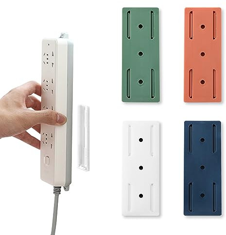 LIUCONGBD 4PCS Adhesive Punch-Free Socket Holder, Self-Adhesive Desktop Socket Fixer Wall Mounted, Plug-in Power Strip Holder Fixator Cable Management for Kitchen Home Office (4 Colors)