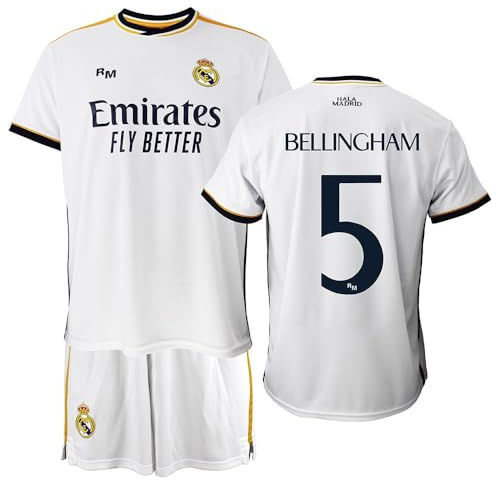 Real Madrid 2023-2024 Bellingham 5 Official Replica Official Licensed Children's Jersey and Trousers Set, white, 6 Years