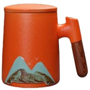 AfariN Wanli Jiangshan - Taza de cerámica pintada a mano, separador de agua con tapa y escurridor de té