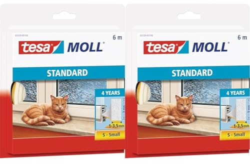 tesamoll STANDARD I-Profil - Schaumstoffdichtung zum Isolieren von Spalten im Haushalt, selbstklebend - Weiß - 6 m x 9 mm x 4 mm (Packung mit 2)