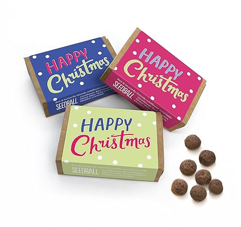 SEEDBALL Happy Christmas Wildflower Seed Bombs Stocking Fillers Gift | Eco-Friendly British Wild Flower Seed Mix for Bees & Garden Wildlife - Cute Santa Gardening Gift (Pack of 3, 6 Balls Per Box)