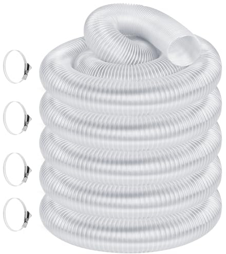 4in*50ft Dust Collection Hose Flexible PVC Dust Collection Hose with Stainless Steel Hose Clamps Clear Vacuum Hose Dust Collection Fittings Dust Collector Accessories for Woodworking