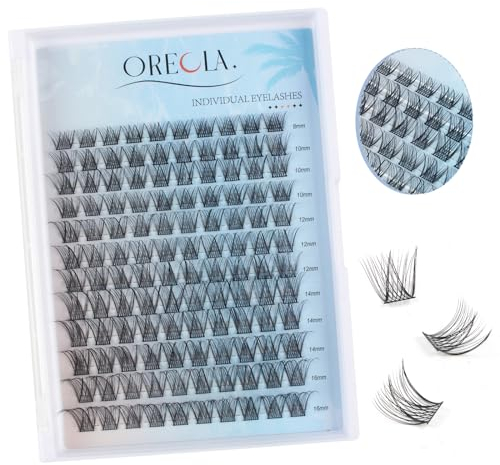 Oreola Cils Individuels 120 Pièces Clusters Faux Cils 3D Cils Naturels Cluster Wispy D Curl, Cils Artificiels 8-16mm Cils Individuels Bande Mince pour Extensions de Cils DIY