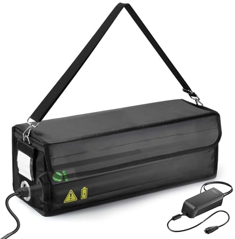 Nizirioo Ebike Akku Tasche, E-Bike Akku Tasche mit Schultergurt Feuerfest Explosionsgeschützte Lipo Fahrrad Safe Bag für Lagerung, Transport, Aufladung, E-Bike Akku Tasche (41x13x12cm)
