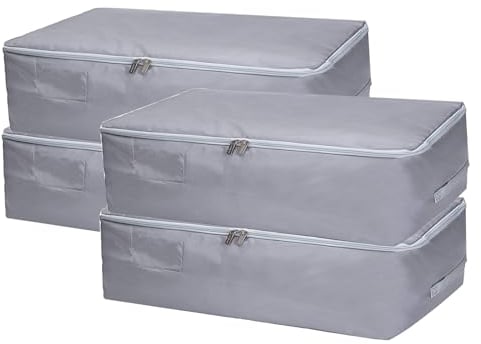 JMIATRY 4 Pack Underbed Storage Boxes with Lid, 50L Foldable Underbed Storage Bags with Handles and Zips, Large Clothes Moving Bag for Quilts, Clothes, Blankets and Bedding