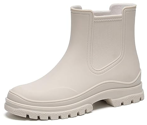 Scarpe da Pioggia Corte da Donna Stivali Wellington Stivali alla Caviglia Moda Stivali da Donna Tubo Basso Impermeabile Autolavaggio Scarpe Chelsea da Esterno Taglia 36-41 (40,Bianco)