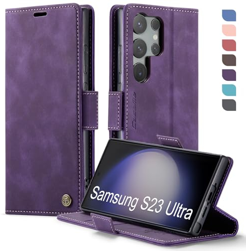 XYGLOW Handyhülle für Samsung Galaxy S23 Ultra 5G Hülle Premium PU Lederhülle Klapphülle【RFID Schutz】 Kartenfach Standfunktion Schutzhülle für Samsung S23 Ultra Flip Case Wallet Tasche Klappbar,Lila
