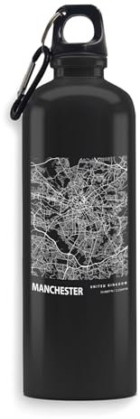 Manchester United Kingdom Blueprint City Map Water Bottle Engraved Art Sport Leakproof Big Capacity