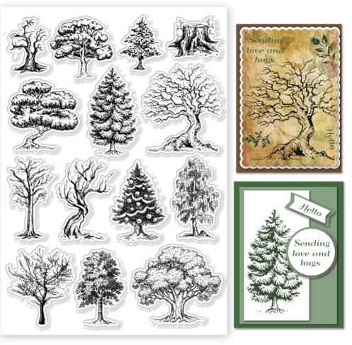 GLOBLELAND Natur Wald Bäumen Transparente Stempel für Scrapbooking Baum Klare Stamps Unmontiert Silikonstempel Für Kartengestaltung DIY Prägung Journaling