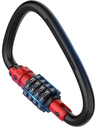 Combination Padlock Locks, 4-Digit Heavy Duty Carabiner Clips, D-Shaped Code Combo Lock for Looped Bike Security Cable Lock, Helmet, Outdoor, Bike, Fence, Travel Case(1, Red)