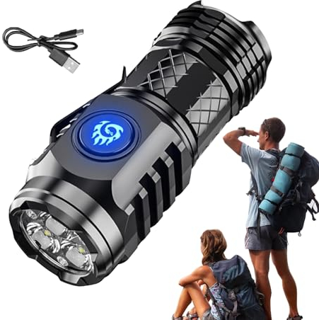 Uomini Mini torcia elettrica, mini torcia elettrica super potente, torcia tascabile a LED, mini torcia super luminosa, 5 modalità ricaricabile LED potente, piccola torcia portatile