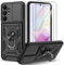 Guisessy Funda para Samsung Galaxy A35 5G Armor Cubierta de cámara Deslizante Proteger con 2 Cristal Templado Protector,360 Anillo Soporte PC y Silicona TPU Case (Negro)