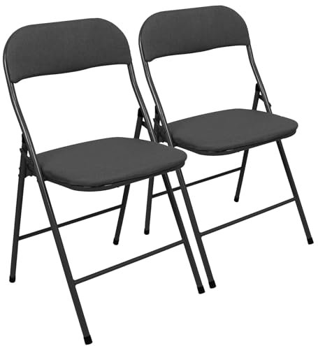 Harbour Housewares 2X Schwarz Stoff Gepolstert Klappstuhl aus Metalls - Leicht Tragbar Drinnen Draussen Küche Büro Garten Essen Schreibtischstuhl-Set