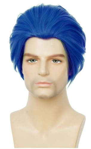 Salaibs Herren Blau Kurze Gerade Perücke Anime Synthetische Faser Cosplay Perücke Kostüm Perücke
