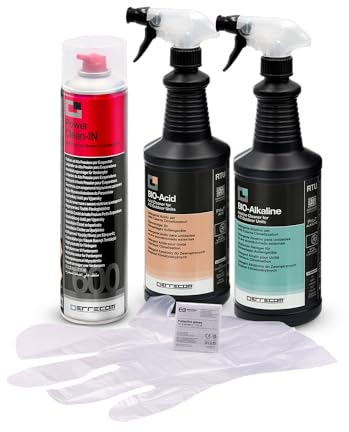 ERRECOM Cleaning Kit for Air Conditioners, includes Power Clean-IN (600mL Aerosol Can) Cleaner for Evaporators, BIO-Acid + BIO-Alkaline (2L) Condenser Cleaners with Biodegradable Surfactants, Gloves