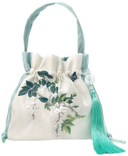 Tsffae Chinesischen Stil Tasche Stickerei Hanfu Handtasche Literarische Vintage Kordelzug Geldbörse Antike Messenger Schulter Tasche