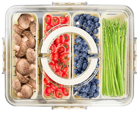 Cuenco para aperitivos con tapa, plato de aperitivos con compartimentos, organizador de caja de aperitivos, caja de aperitivos con 4 compartimentos, bandeja para servir dividida, caja de