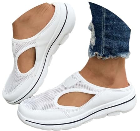 Onsoyours Damen Mesh Clogs Hausschuhe Leichte Pantoffeln Atmungsaktive Pantoletten Mules rutschfest Gartenschuhe Sabots Slip On Bequeme Sommer Sandalen A Weiß 39 EU
