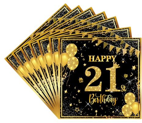 Servietten 21.Geburtstag Männer Frauen,20pcs Schwarze Gold Geburtstagsservietten,Partyservietten,21.Geburtstag Deko Servietten,Papierservietten für Männer Frauen Er Sie 21.Geburtstags Tischdekoration