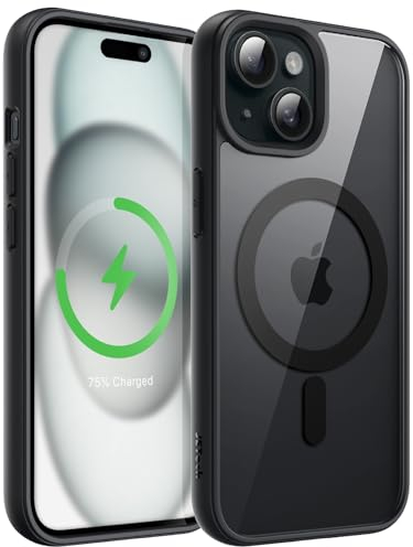 JETech Magnetic Case for iPhone 15 Plus 6.7-Inch Compatible with MagSafe, Shockproof Phone Bumper Cover, Solid Color Matte TPU Frame, Anti-Scratch Clear Back (Black)