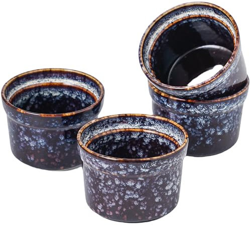 KYBSCZ Ceramic Ramekins 5.5 oz, Porcelain Ramekins set of 4, Oven Safe, Small Oven Safe Baking Dishes/Cups - For Personal Pudding, Creme Brulee, Souffle, Serving Dip, Custard, Ice Cream-Speckled