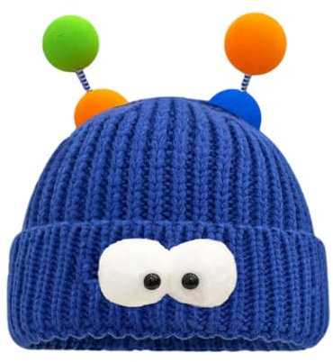 CAZSTYK Cartoon Monsters Elastische Mütze für Erwachsene, Winterwärmer, Strickmütze, kalte Wintergeschenke für Studenten, Teenager, Skifahren, blau, 5-6