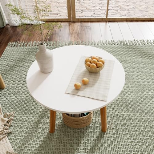 degtnb Mesa de comedor redonda, 60 cm de diámetro, mesa de cocina blanca con patas de madera maciza, pequeña mesa de comedor redonda para 2-3 personas, fácil de montar, ideal para comedor y cafetería