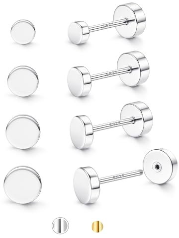 JeweBella 4 Paar Ohrringe Silber 925 Stecker Ohrstecker Silber 925 Damen Herren Hypoallergen Klein Kugel Punkt Cubic Zirkonia Ohrstecker Set Weißgold/14K Vergoldet Knorpel Ohrringe Set 2/3/4/5mm