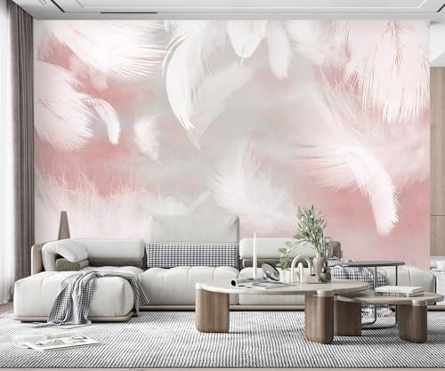 Fototapete 3D Effekt Tapete Weiße Feder Rosa Tapeten Vliestapete Schlafzimmer Wanddeko Wohnzimmer Wandbilder Wandtapete 200x140cm -SQ2187