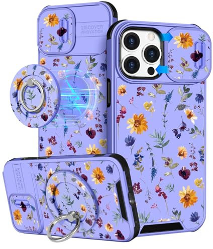 VincitoreModa for iPhone 11 Pro Case Women - [2in1] Cute Girls Floral Compatible with MagSafe Ring Stand Girly Slide Camera Cover Design for Apple for iPhone 11 Pro Phone Case 6.1