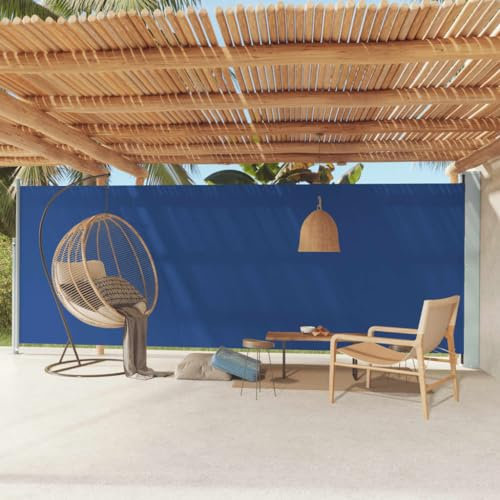 Somanki Seitenmarkise Ausziehbar 200x600 cm Blau, Windschutz Terrasse, Balkon Windschutz, Balkon Sichtschutz, Sichtschutz Zaun, Sichtschutzzaun, Markise Balkon, Sichtschutzwand - 317972