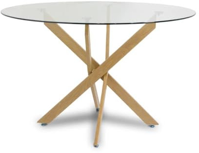 IBERA HOME Mesa Redonda de Cristal Templado de 120 cm para Comedor o Cocina - Elegancia y Estabilidad en Diseño Contemporáneo (Cambria)