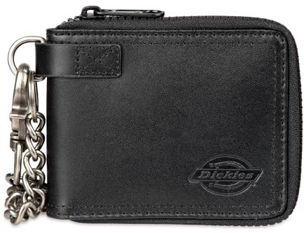 Dickies Herren Slim Everyday Leder Bifold Chain Wallet, Schwarz – umlaufender Reißverschluss, Einheitsgröße, Schlanke Geldbörse aus Leder für den täglichen Gebrauch
