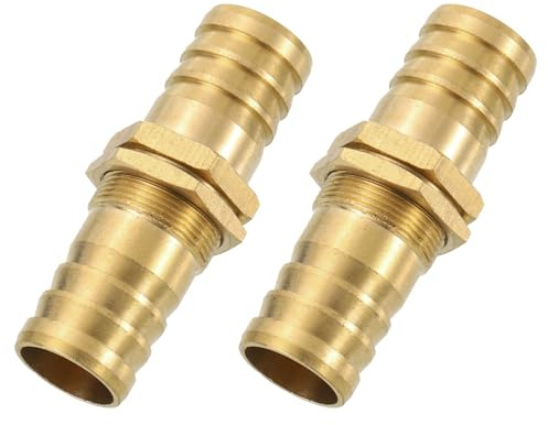 sourcing map 2 piezas de 3/10.2 cm x 2-1/5.1 cm x 2.5 cm, latón hexagonal recto, montaje de manguera de unión para agua, combustible y aire, tono latón