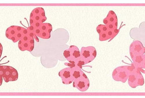 YöL Red and Pink Butterflies Border - Washable Wallpaper - Nursery Toy Room - Paste The Paper