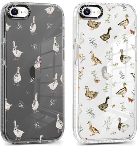 Foonary 2 Pack Transparent Cute Duck Print Phone Case for iPhone 8/SE 2022/7/SE 2020 4.7,Soft Silicone with Design Aesthetics Clear Pattern Cases,Shockproof Bumper Protector Cover,Girls for iPhone7